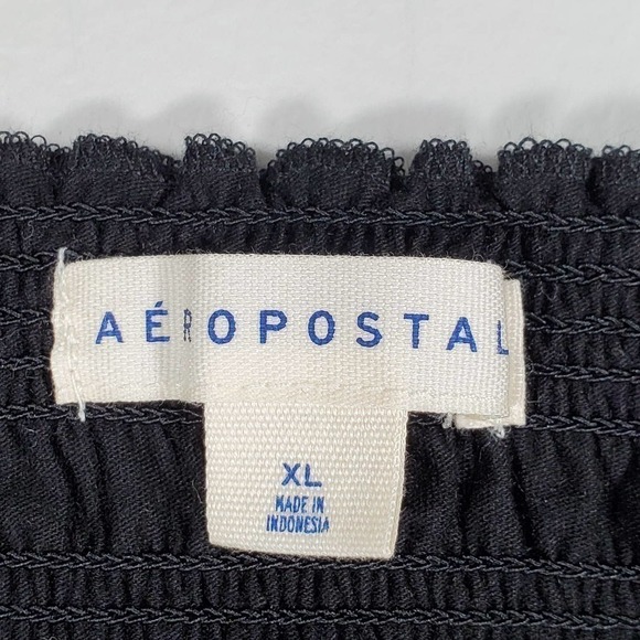 Aeropostale Embroidered Striped Wide Strap Cropped Smocked Tank Top Black XL - Picture 5 of 11